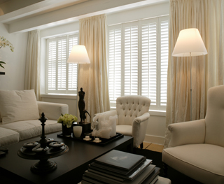 Living room plantation shutters