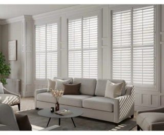 Living Room White Window Shutters